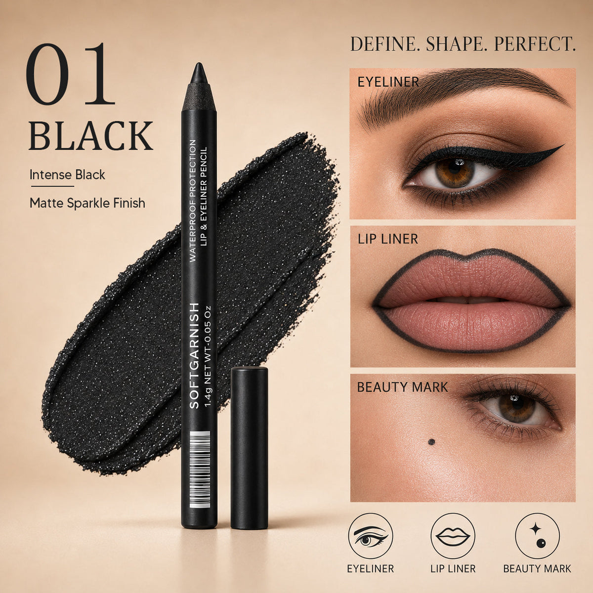 12-SHADE COLORED GEL EYELINER + METALLIC & SHIMMER FINISHES