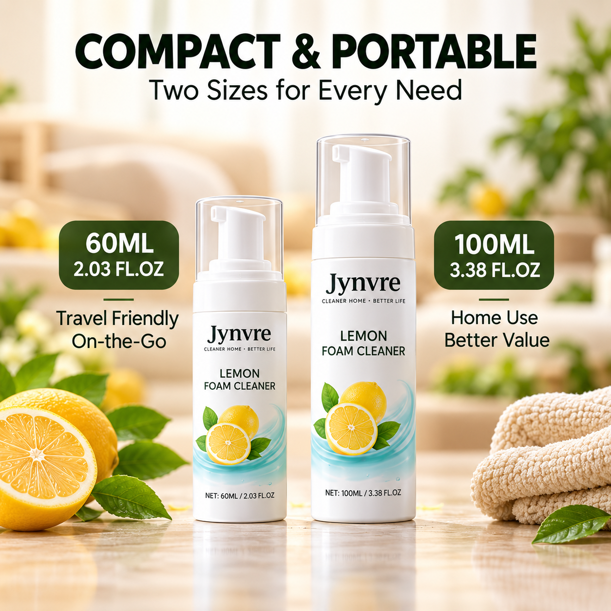 Jynvre Lemon Foam Cleaner available in 60ML and 100ML
