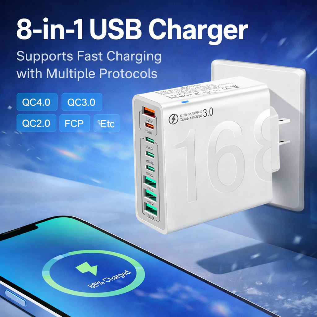 8-Port Fast Charging USB Hub (4 USB-C + 4 USB-A)