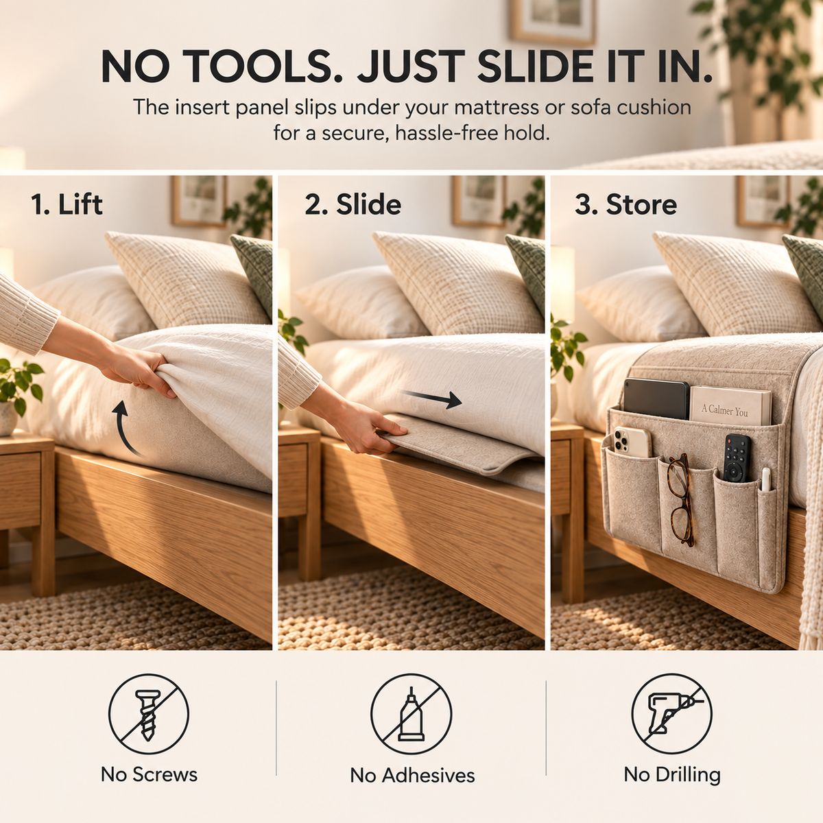 5 Pockets Felt Bedside Storage Organizer, Hanging Storage Organizer🛏️