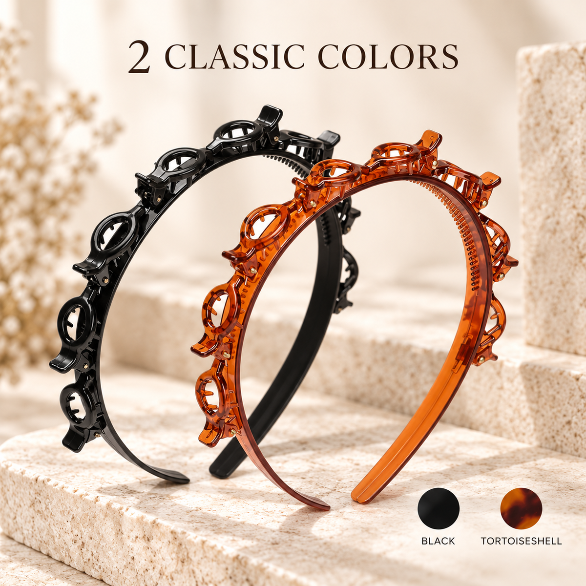2Pcs Women Headband with Clips Double Layer Design Anti-slip Hairband Bang Braided Hair