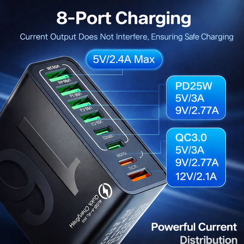 8-Port Fast Charging USB Hub (4 USB-C + 4 USB-A)