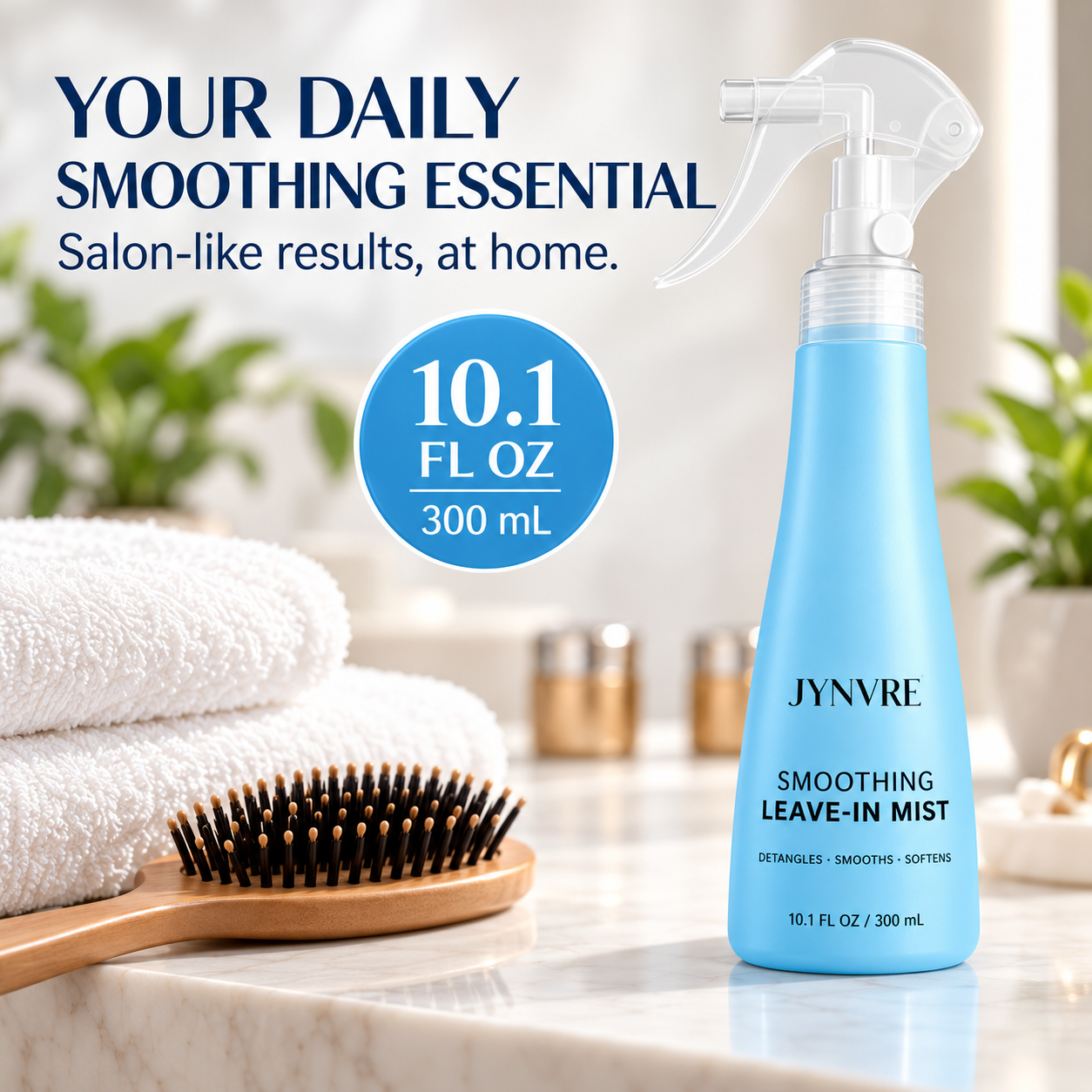 JYNVRE Smoothing Leave-In Mist on bathroom vanity