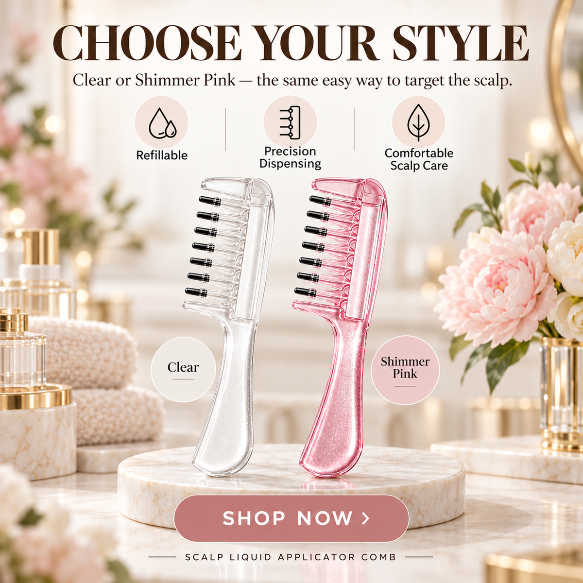 Crystal Roller Scalp Oil Applicator Comb